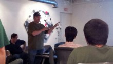 Robert introduces the guys from Qualcomm at the Houston Unity Group's meetup last night at Start Houston.